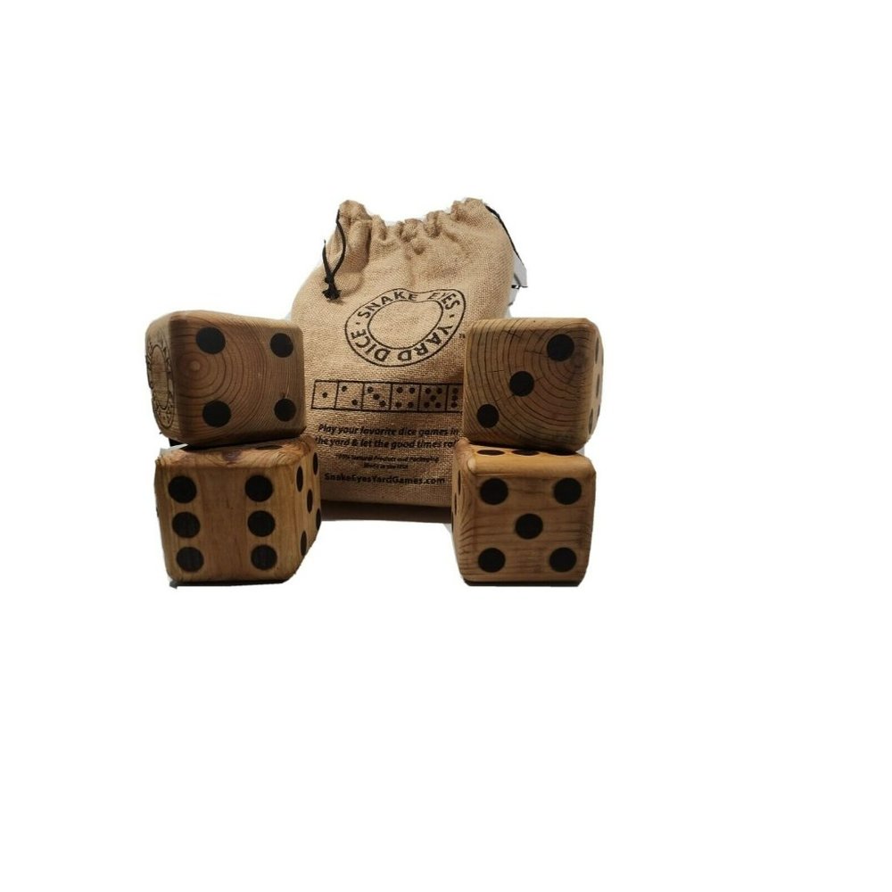 Snake Eyes Yard Games Dice – Jumbo Wooden Yard Dice with Burnt on Dots only 4pcs